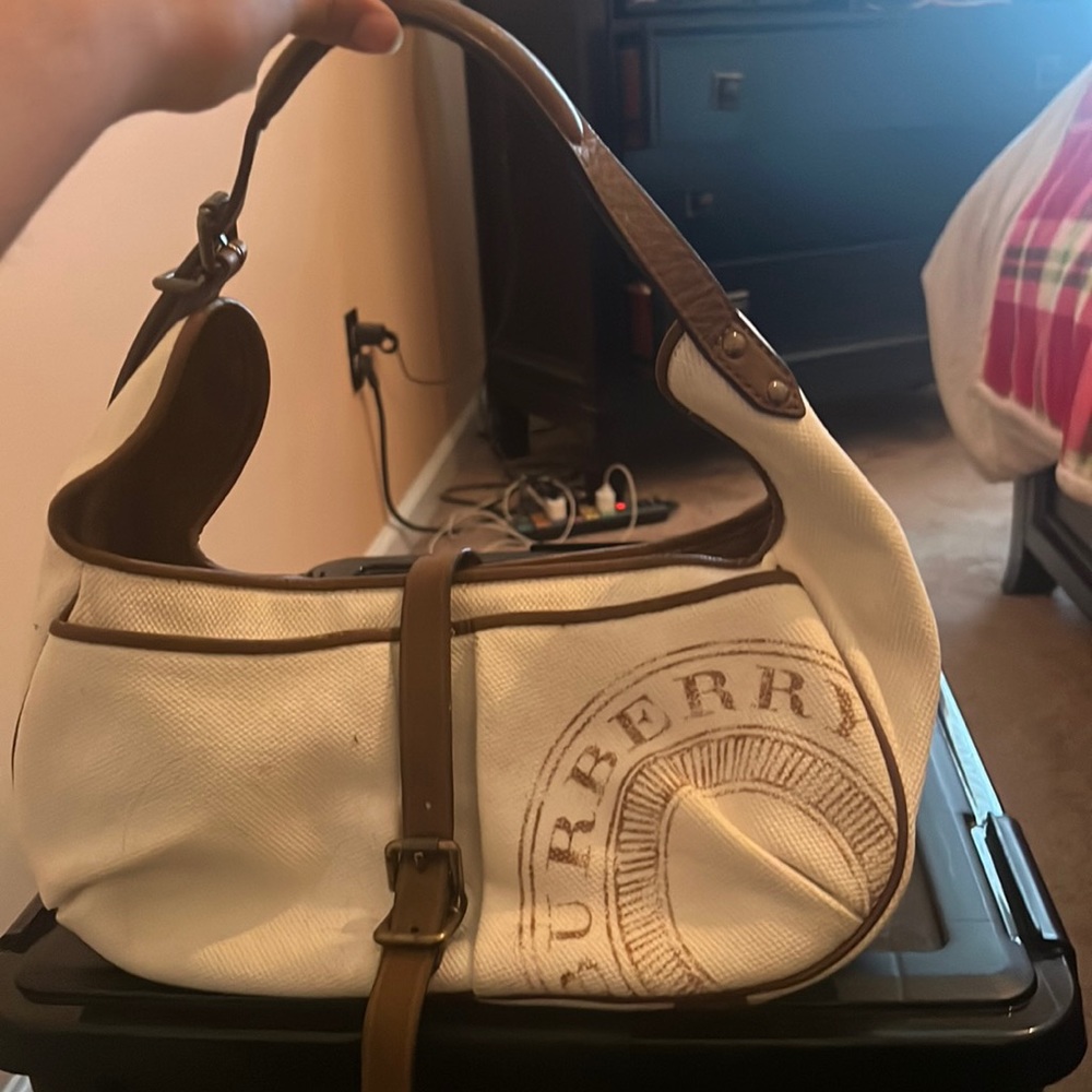 White canvas Burberry small shoulder bag